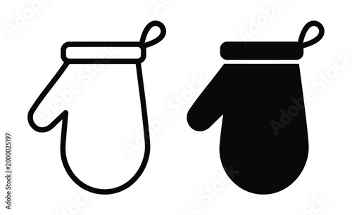 Black and white illustration of two mittens