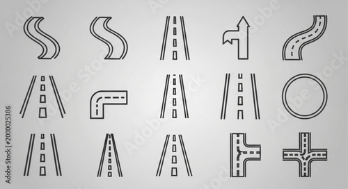 Collection of road icons and symbols for navigation and transport.