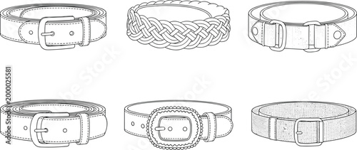 Schilderij op canvas Belt styles collection technical flat sketch set various leather and braided des