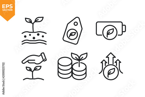 Set of line icons related to Plants, Leaf, Green Energy. Vector illustration.