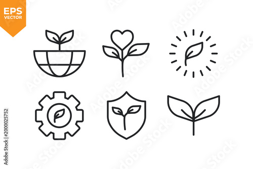 Set of line icons related to Plants, Leaf, Green Energy. Vector illustration.