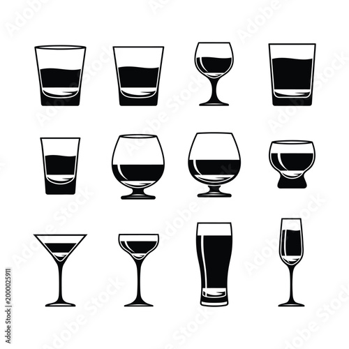 Drinking Glass Icon Set Silhouette Vector isolated background. ai generated