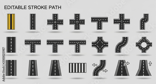 Collection of Road and Intersection Icons for Design Projects.