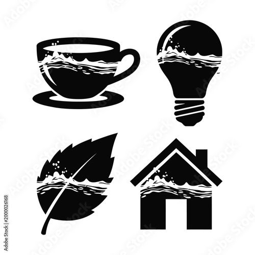Water Concept Icon Set Silhouette Vector, ai generated