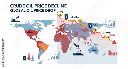 Global Crude Oil Price Decline Illustrated on World Map.