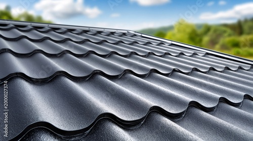 New metal tile roof protecting modern house