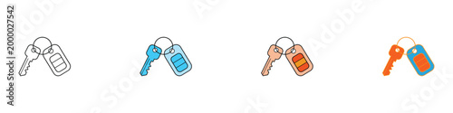 Car key and vehicle remote control icon set. Vector illustration of automobile security, keyless entry system, and car alarm symbols in flat and outline styles.