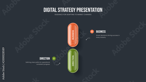 Corporate Innovation 2 Step Infographic Slideshow Layout. Enterprise Performance Two Option Diagram Presentation Template. Market Launch Slide Design Vector Illustration.