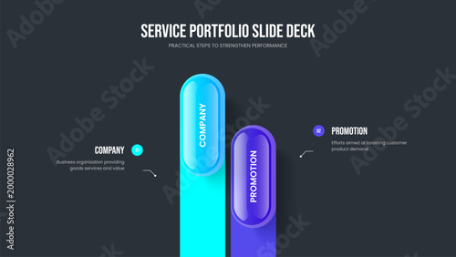 Financial Visualization 2 Step Diagram Slideshow Template. Sales Innovation Two Option Infographic Frame Layout. Project Analysis Slide Design Vector Illustration.