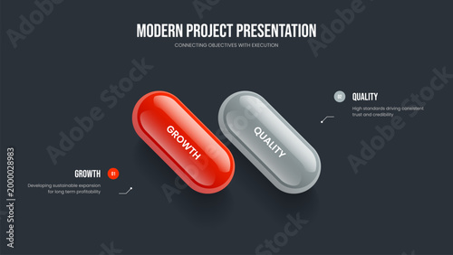 Project Forecast Two Option Infographic Presentation Layout. Market Performance 2 Element Diagram Frame Design. Marketing Strategy Slide Template Vector Illustration.