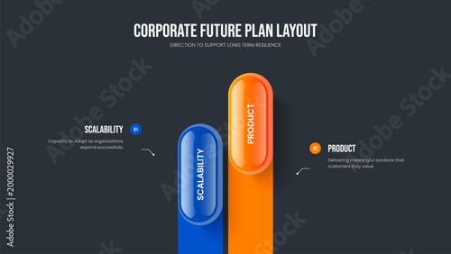 Business Portfolio 2 Element Diagram Presentation Template. Corporate Analysis Two Step Infographic Frame Layout. Marketing Visualization Slideshow Design Vector Illustration.