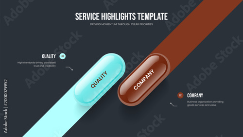 Project Strategy 2 Step Diagram Frame Layout. Sales Solution Two Option Infographic Slide Template. Corporate Proposal Presentation Design Vector Illustration.