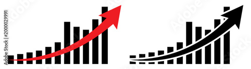 Business growth graph icon set rising chart arrow profit progress bar symbols vector.