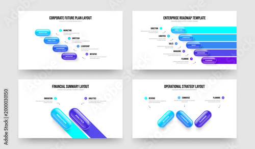 Corporate Solution Four Five Two Three Option Diagram Frame Design Vector Illustration Set. Financial Planning 4 5 2 3 Element Infographic Slide Template Collection.