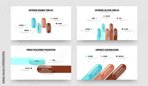 Consulting Analysis Four Five Two Three Option Infographic Slide Layout Vector Illustration Bundle. Marketing Strategy 4 5 2 3 Step Diagram Presentation Design Set.