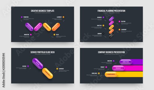 Digital Showcase 4 5 2 3 Option Infographic Slide Template Bundle. Service Development Four Five Two Three Element Diagram Frame Layout Vector Illustration Collection.