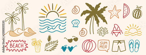 Canvas Print Set of doodle beach elements