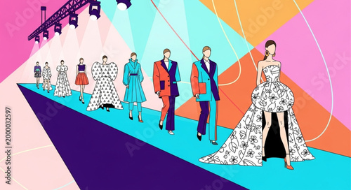 Fashion Models on Runway Show.