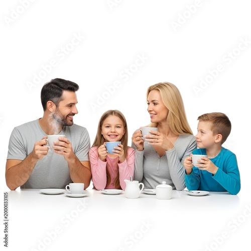 Family enjoying morning coffee together at home