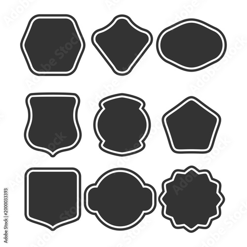 Collection of Blank Vintage Badge Shapes and Retro Label Outlines for Custom Logo Branding and Graphic Design Elements Vector Icon Illustration
