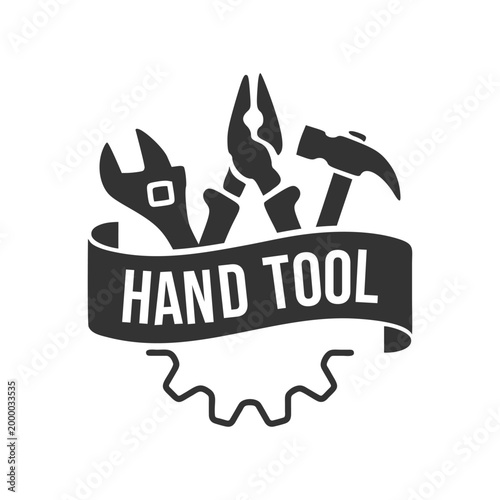 Vintage Hand Tool Logo with Wrench Pliers and Hammer Silhouette for Hardware Store and Workshop Repair Service Branding Vector Icon Illustration