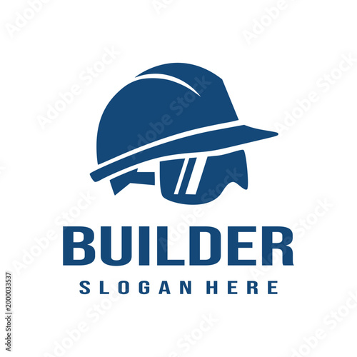 Construction Builder Logo with Hard Hat and Safety Goggles for Industrial Engineering and Work Safety Branding Vector Icon Illustration