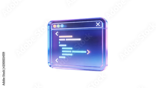 3D Glassmorphism Browser Window with Coding Script for Software Development