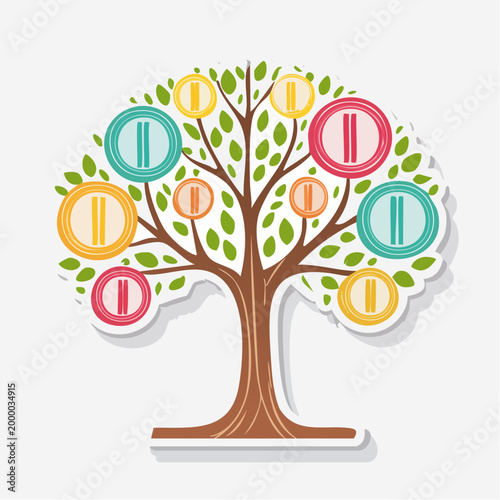 Family Tree with Colorful Circles Representing Generations
