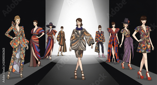Fashion Models Walking Down Runway.