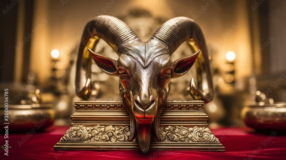Obraz premium Golden Goat Figure Centered in Traditional Dini Decor with Elegant Background