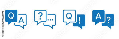 Set of Chat and FAQ Speech Bubble Icons with Question and Answer Symbols in Minimal Line and Solid Style for Customer Support UI UX Design.eps10