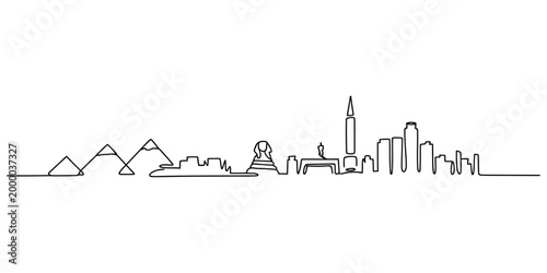 Continuous single line drawing of a famous world city skyline featuring iconic buildings and landmarks in a simple minimalist black outline style