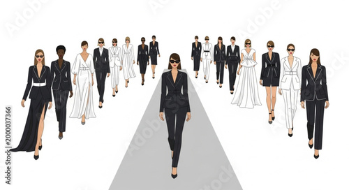 Fashion Models Walking Down Runway.