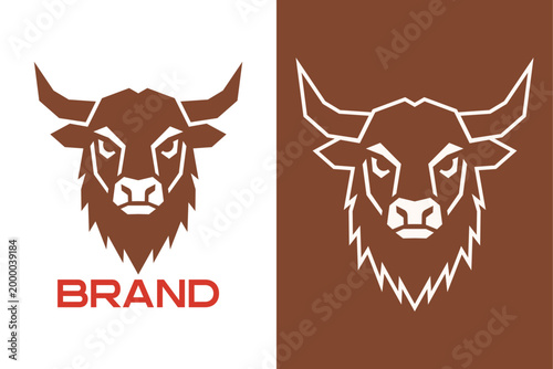 Minimalist Brown Bull Head Logo Mascot Design - Strong Geometric Ox Vector Emblem for Esports Team, Gym, or Agriculture Brand