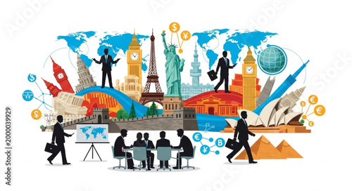 Global Business People Meeting and Traveling Around the World.