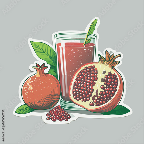 Pomegranate Juice and Fruit Illustration