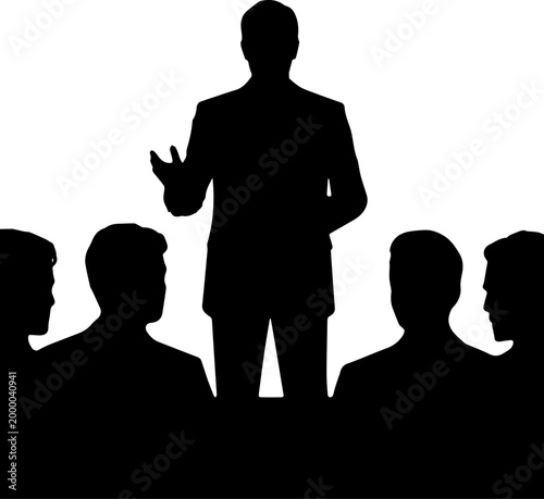 Silhouette of a Public Speaker Giving a Presentation to an Audience in a Business Meeting or Seminar