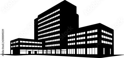 Minimalist corporate office building silhouette vector illustration for real estate development