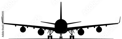 Foto Front View Silhouette of a Large Commercial Passenger Jet Airplane Isolated on W