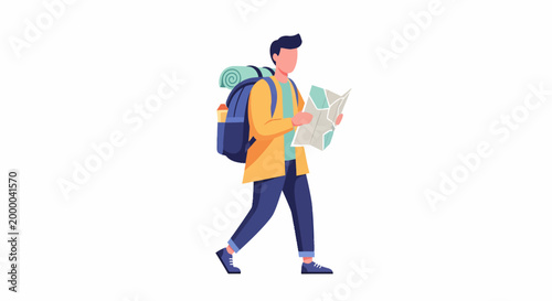 Man with backpack and map exploring new destinations.