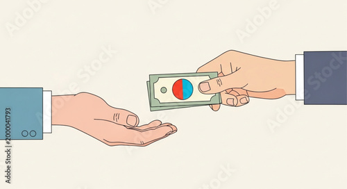 Hand exchanging money for goods or services concept.