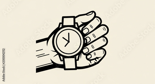 Hand holding a classic analog wristwatch showing time.