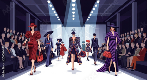 Fashion Show Runway Models Catwalk Audience Glamour.