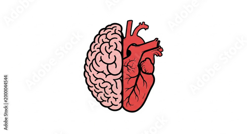Human Brain and Heart Anatomy Combined Symbol.