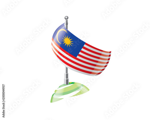 Highly detailed of waving Malaysian flag with metallic pole and subtle shadow effects for print