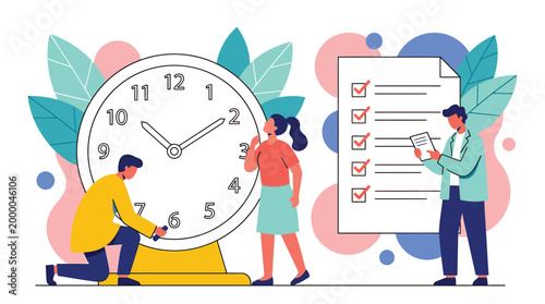 Effective Time Management and Business Productivity Concept with Team and Checklist