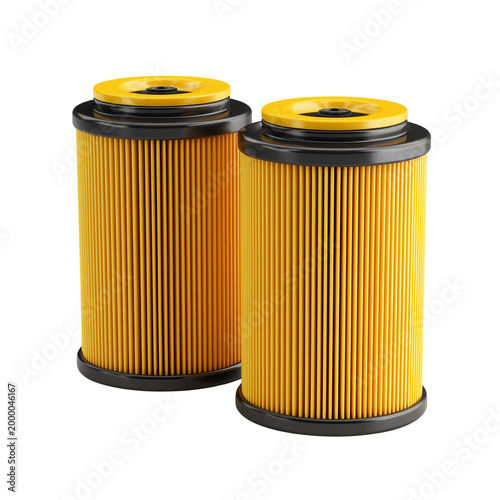 Two Yellow Oil Filters Isolated on Transparent Background (PNG)