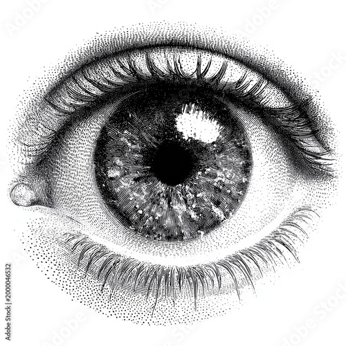 Top View Eyeball - Halftone Print Style Isolated on Transparent Background (PNG)
