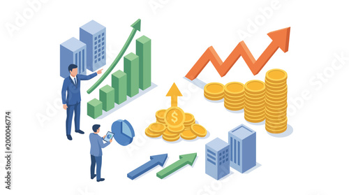 Isometric Business Growth and Financial Success Illustration.