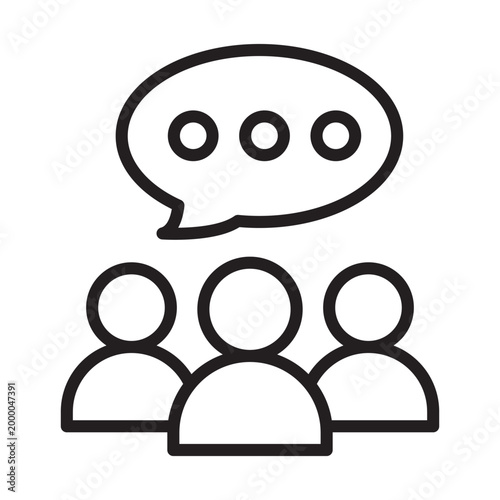 Line icon of three people figures and a speech bubble